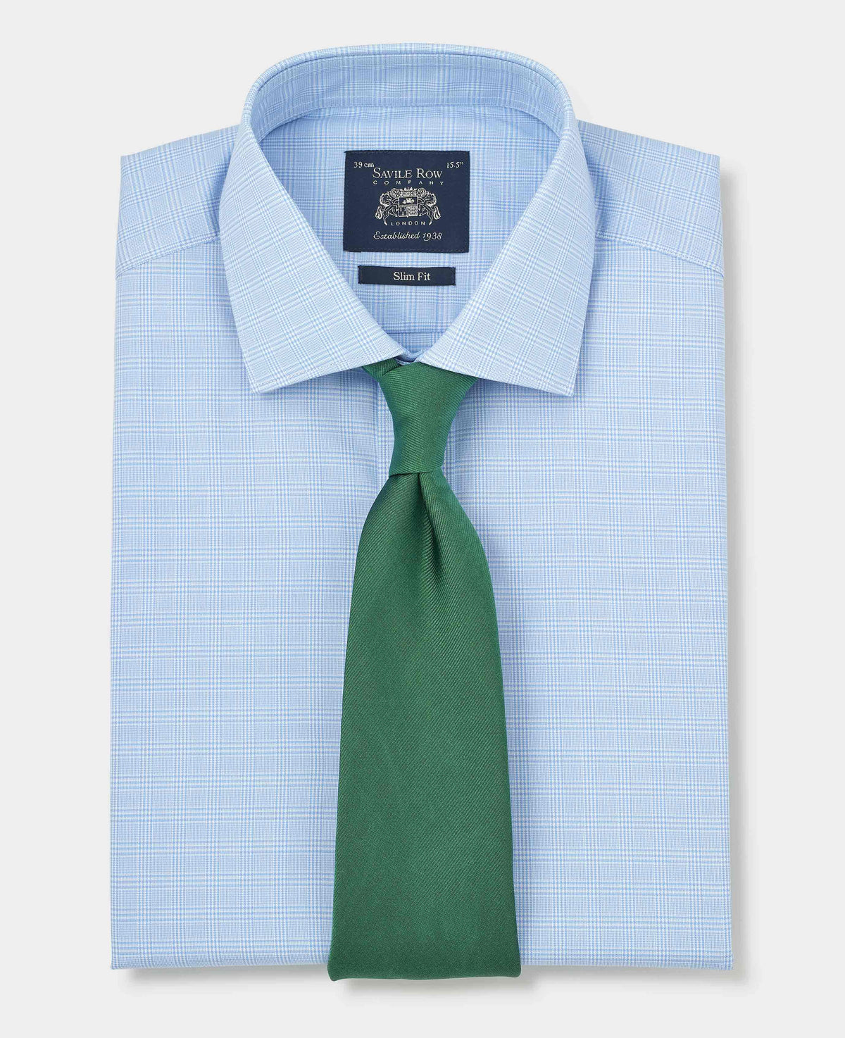 Sky Blue Cotton Twill Prince of Wales Check Formal Shirt - Single Cuff