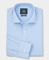 Sky Blue Cotton Twill Prince of Wales Check Formal Shirt - Single Cuff