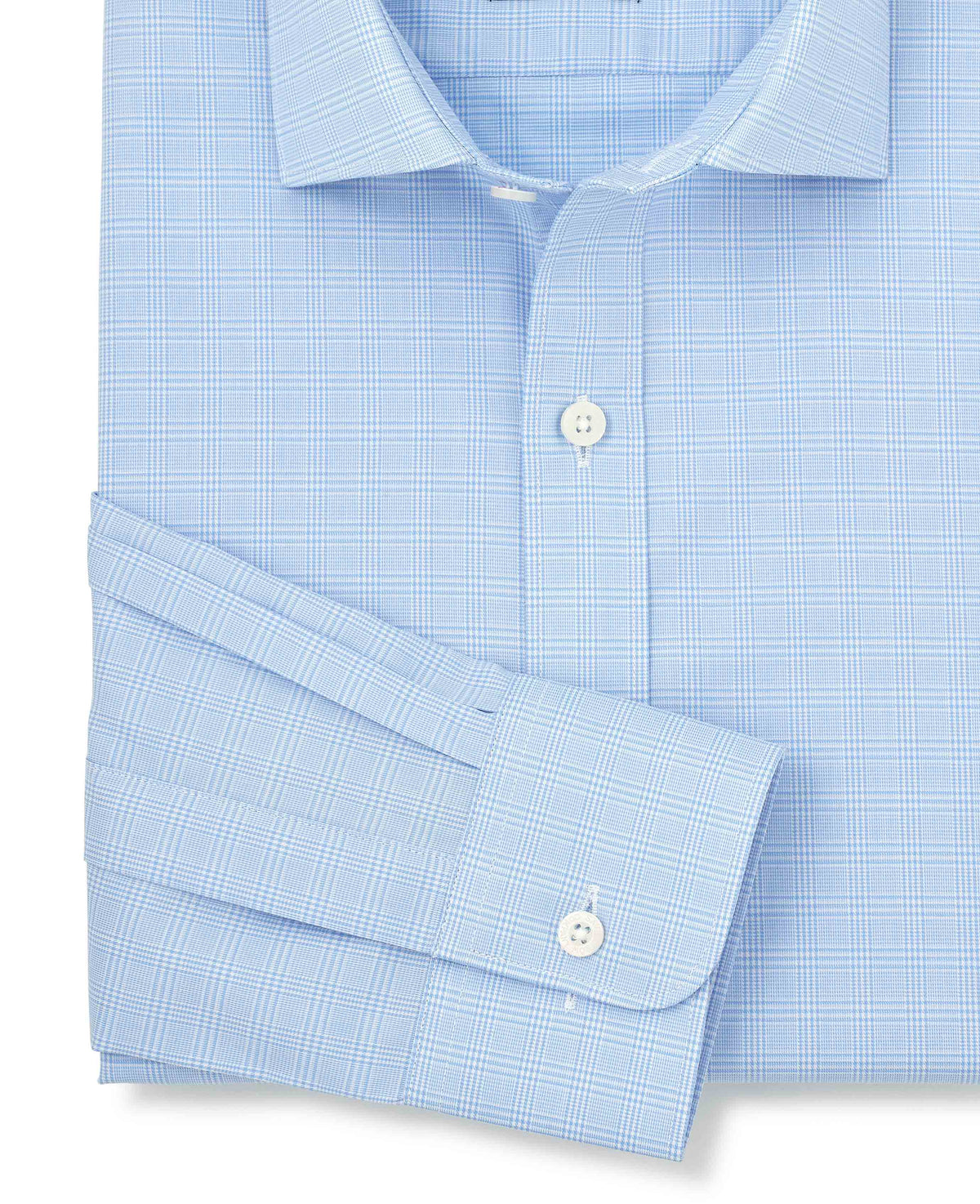 Sky Blue Cotton Twill Prince of Wales Check Formal Shirt - Single Cuff
