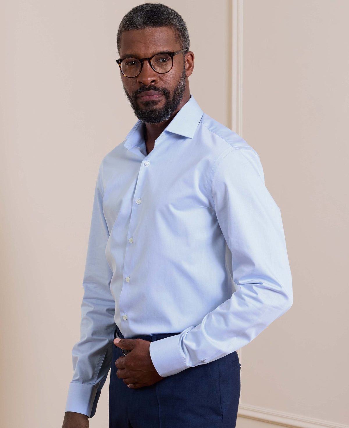 Sky Blue Cotton Twill Slim Fit Formal Shirt - Single Cuff