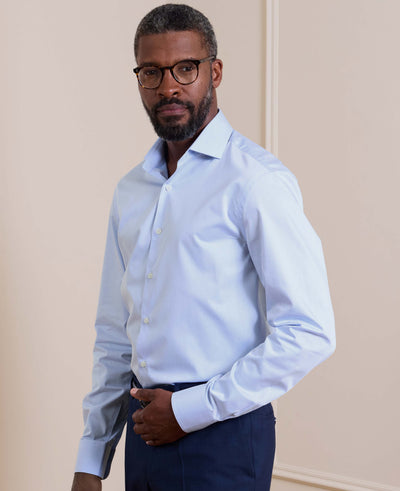 Sky Blue Cotton Twill Slim Fit Formal Shirt - Single Cuff