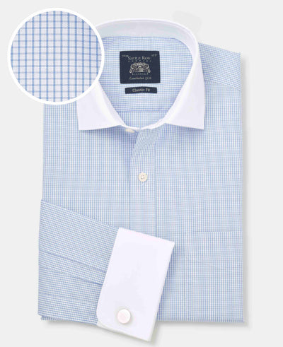 Sky Blue Cotton Window Check Classic Fit Winchester Formal Shirt - Double Cuff