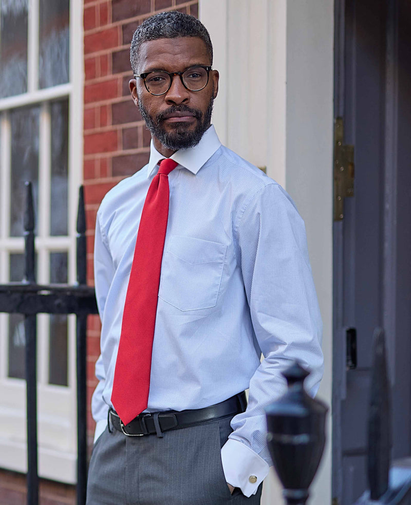 Men's Sky Blue Cotton Window Check Classic Fit Winchester Formal Shirt With Double Cuffs model image
