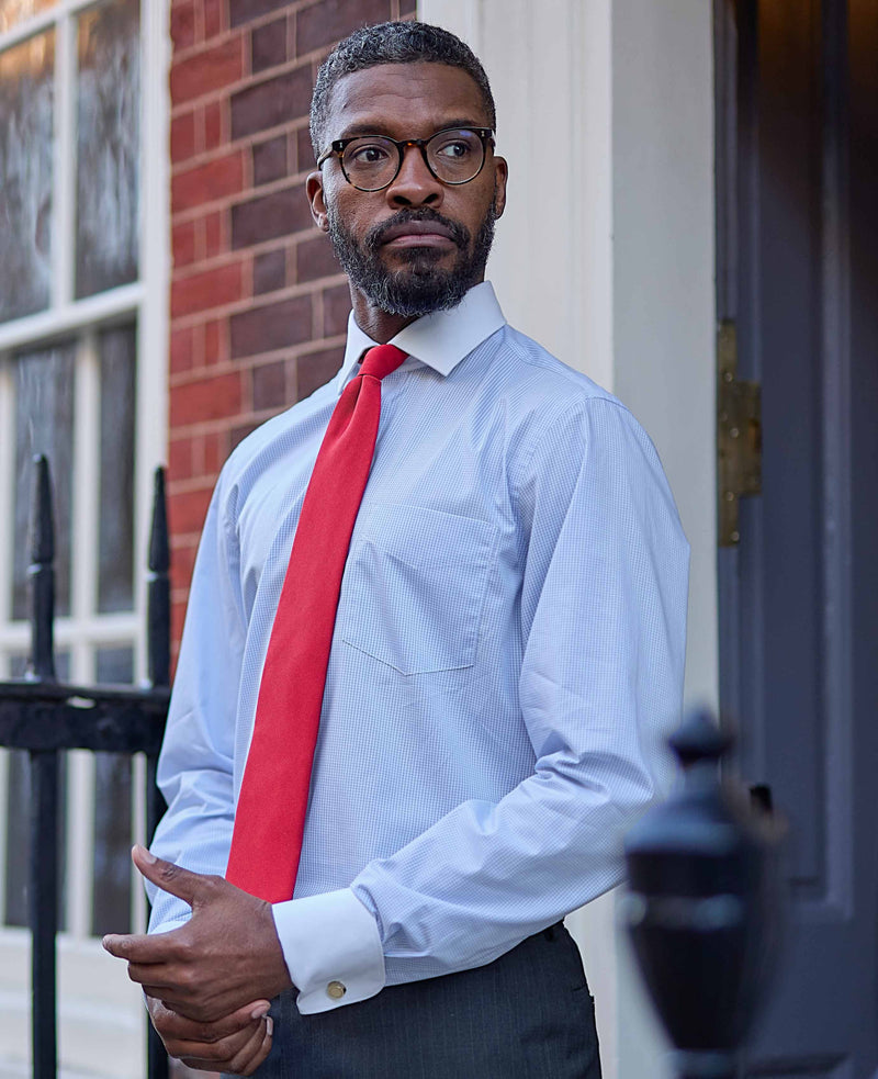 Men's Sky Blue Cotton Window Check Classic Fit Winchester Formal Shirt With Double Cuffs model image 2