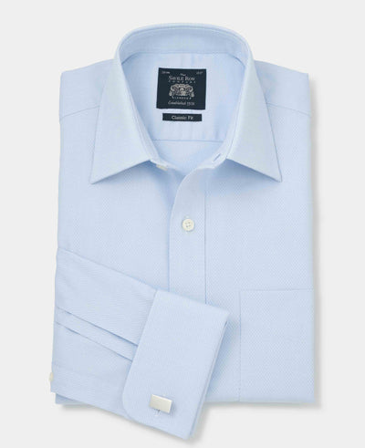 Sky Blue Diamond Dobby Classic Fit Formal Shirt - Double Cuff