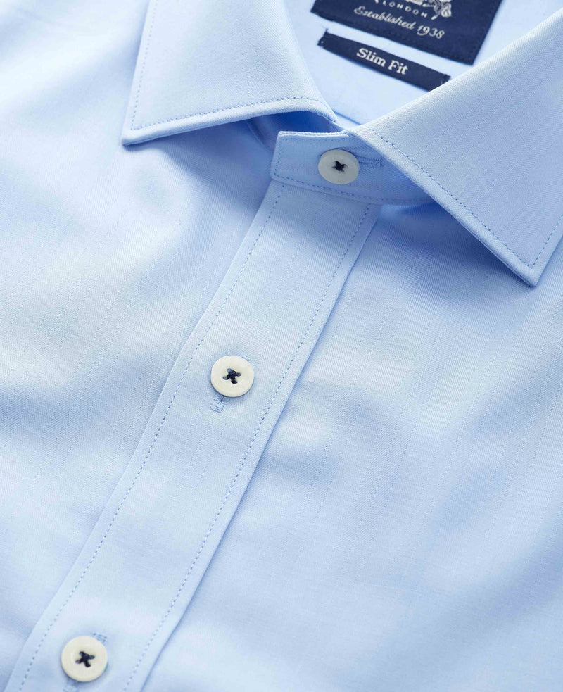Sky Blue Herringbone Cotton Slim Fit Formal Shirt - Single Cuff