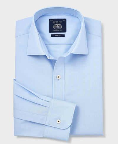 Sky Blue Herringbone Cotton Slim Fit Formal Shirt - Single Cuff