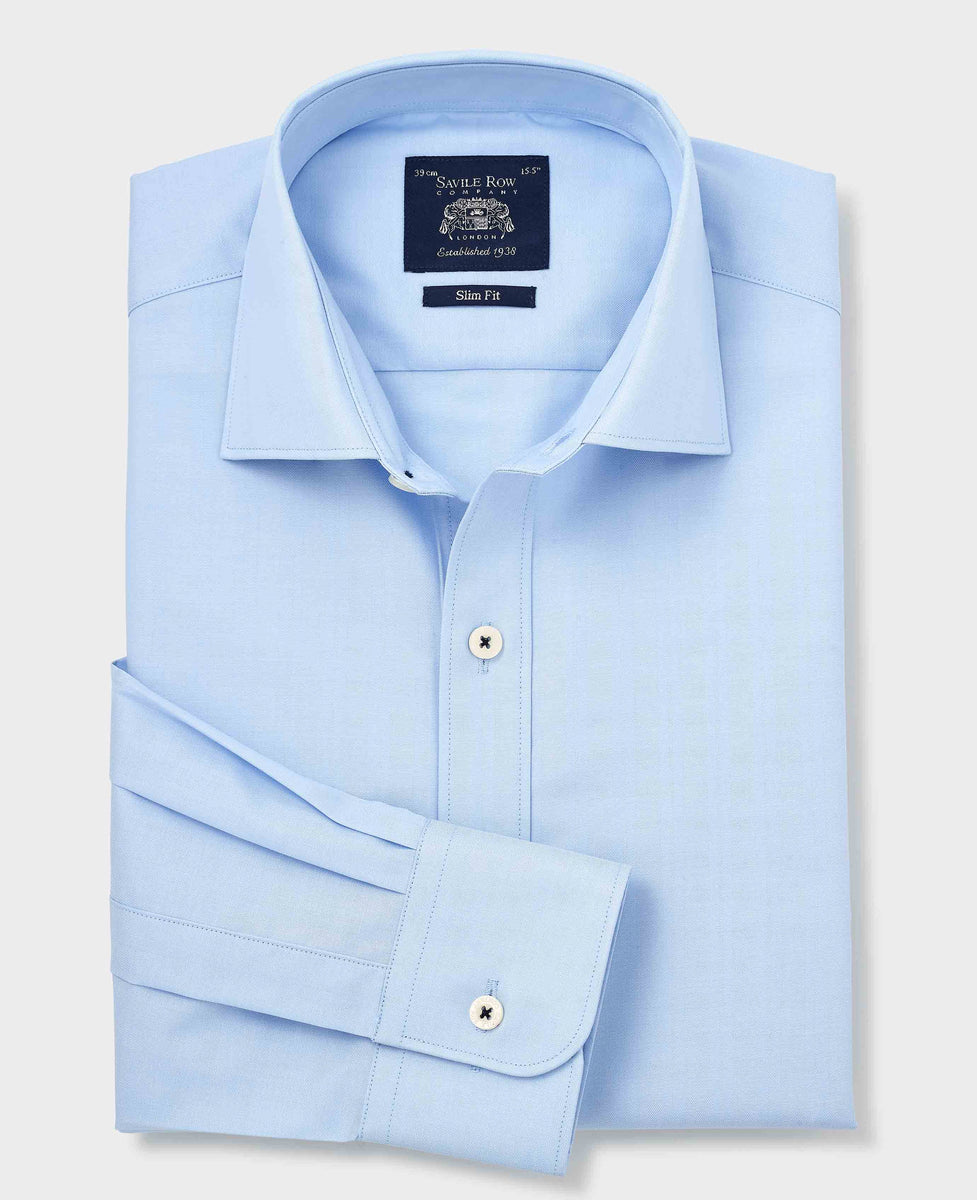 Men's Sky Blue Herringbone Cotton Slim Fit Formal Shirt With Single ...