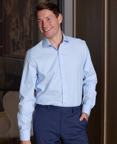 Sky Blue Herringbone Cotton Slim Fit Formal Shirt - Single Cuff