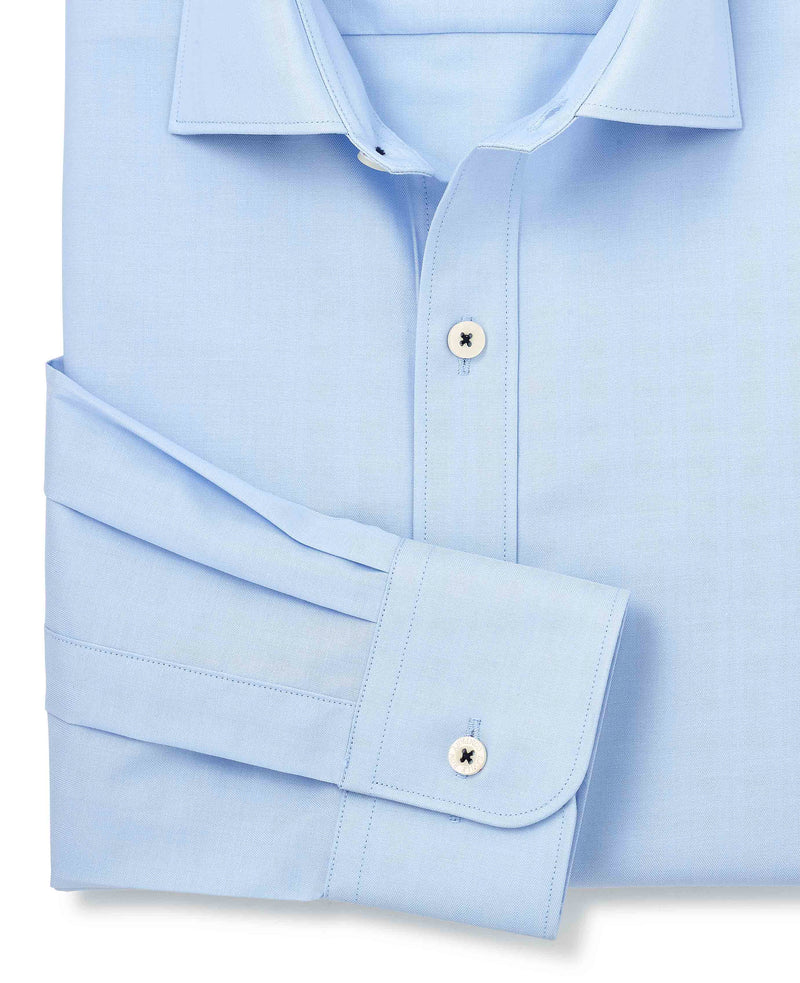 Sky Blue Herringbone Cotton Slim Fit Formal Shirt - Single Cuff