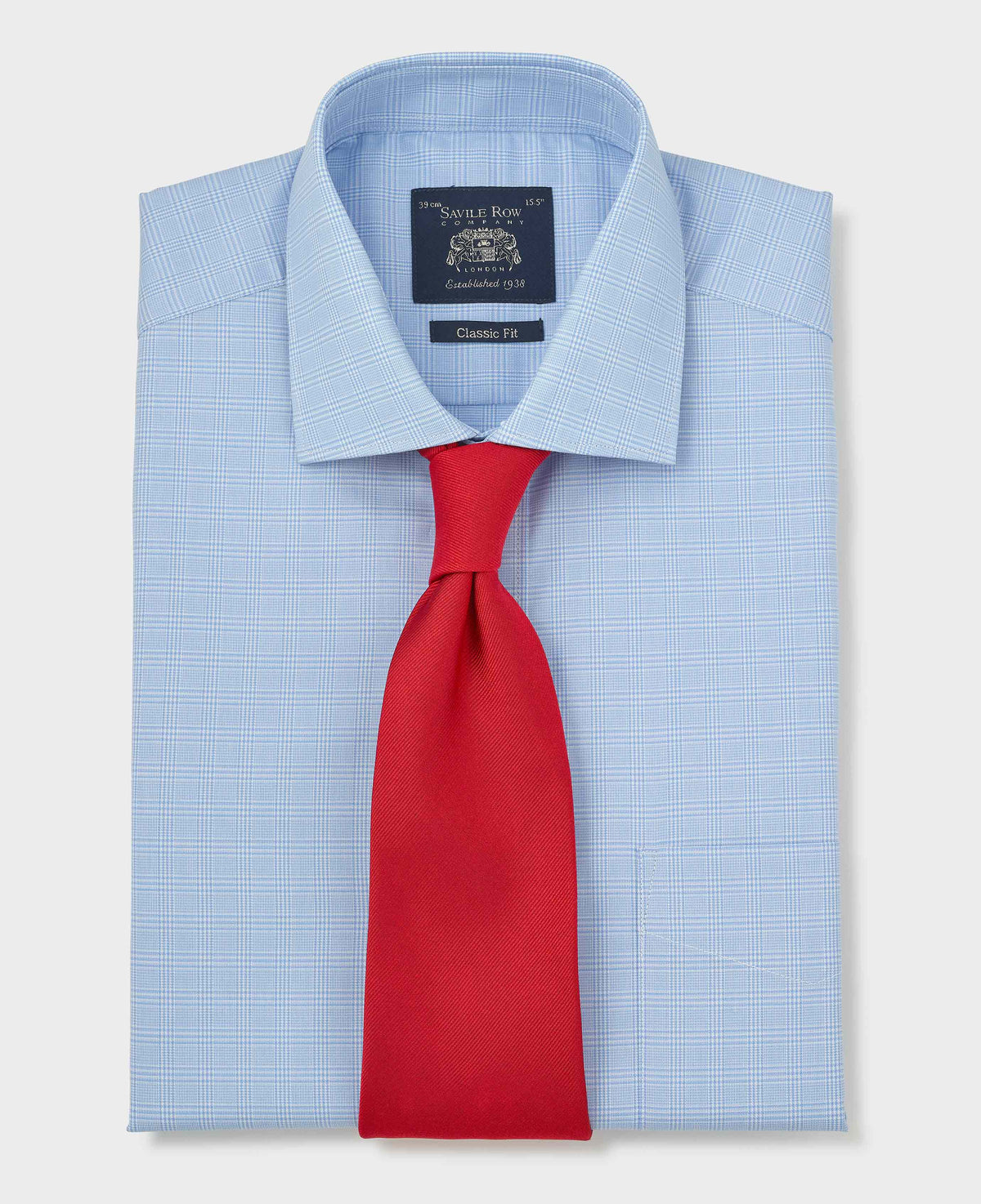 Sky Blue Prince of Wales Check Cotton Twill Classic Fit Formal Shirt - Single Cuff