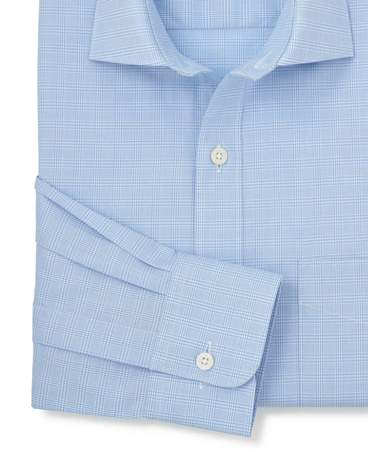 Sky Blue Prince of Wales Check Cotton Twill Classic Fit Formal Shirt - Single Cuff