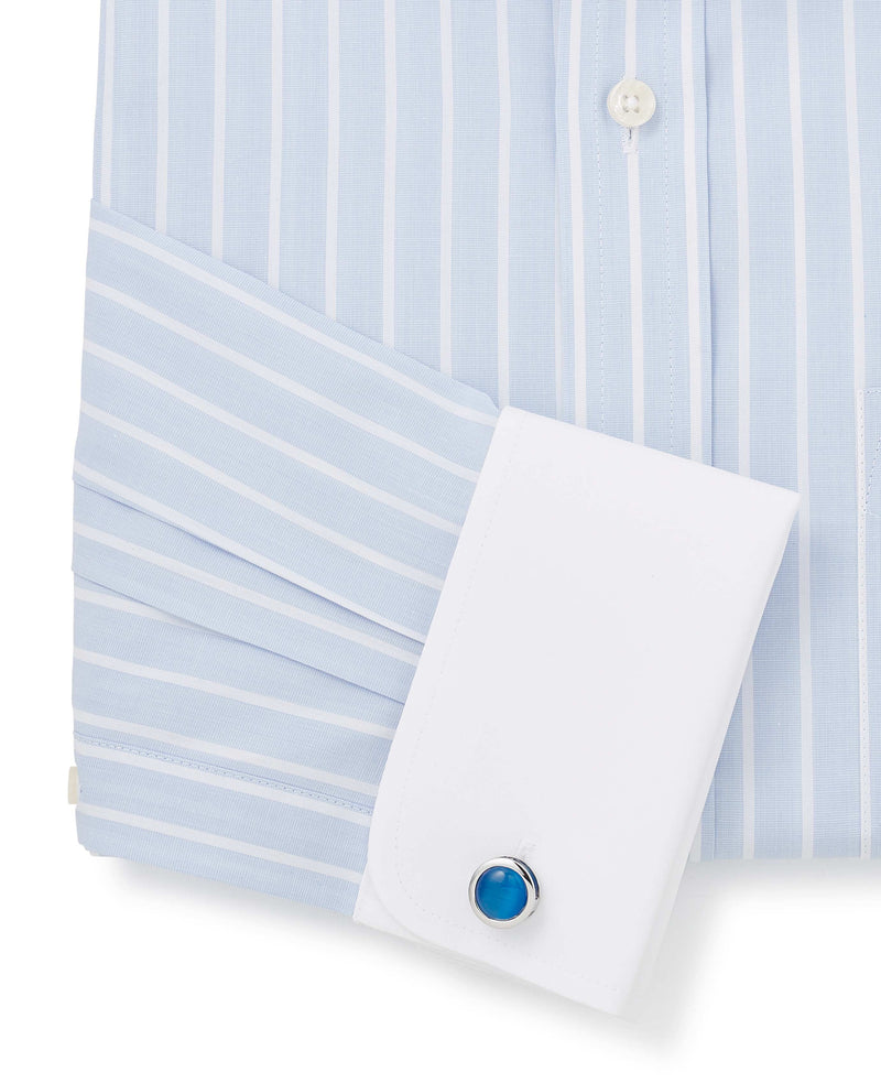 Sky Blue Reverse Stripe Classic Fit Shirt With White Collar & Cuffs - Cuff Detail - 1365BLW