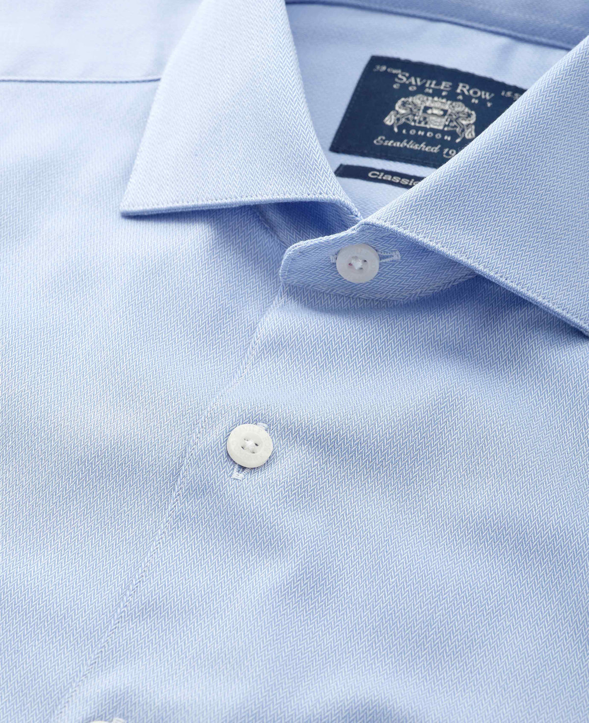Sky Blue Stretch Cotton Herringbone Classic Fit Formal Shirt - Single Cuff