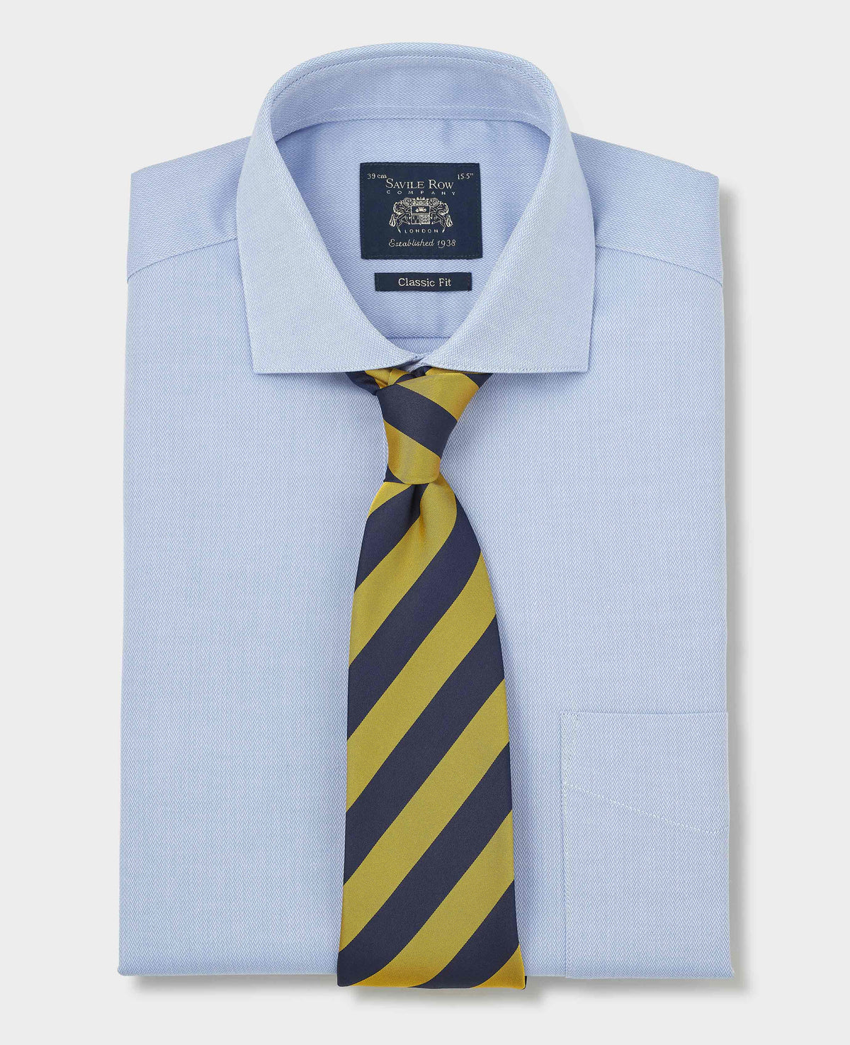 Sky Blue Stretch Cotton Herringbone Classic Fit Formal Shirt - Single Cuff