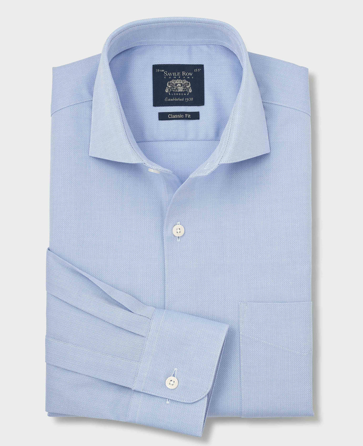 Sky Blue Stretch Cotton Herringbone Classic Fit Formal Shirt - Single Cuff