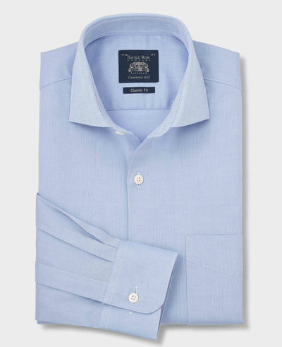 Sky Blue Stretch Cotton Herringbone Classic Fit Formal Shirt - Single Cuff