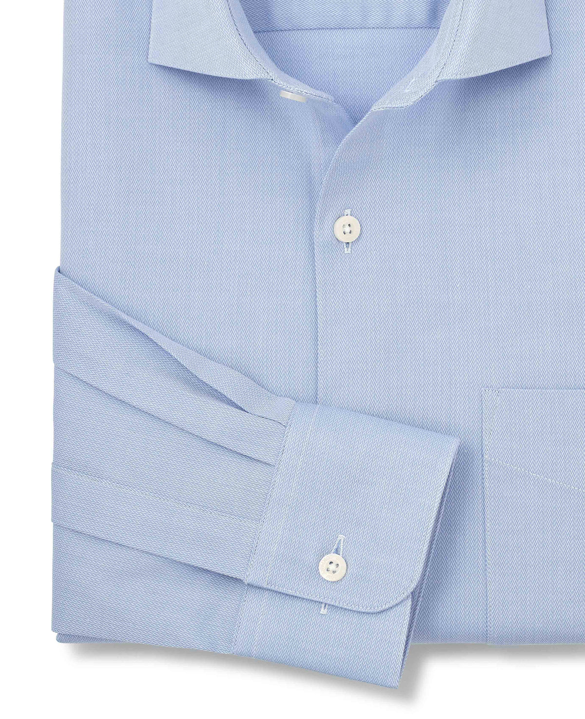 Sky Blue Stretch Cotton Herringbone Classic Fit Formal Shirt - Single Cuff
