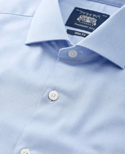 Sky Blue Stretch Cotton Herringbone Slim Fit Formal Shirt - Single Cuff