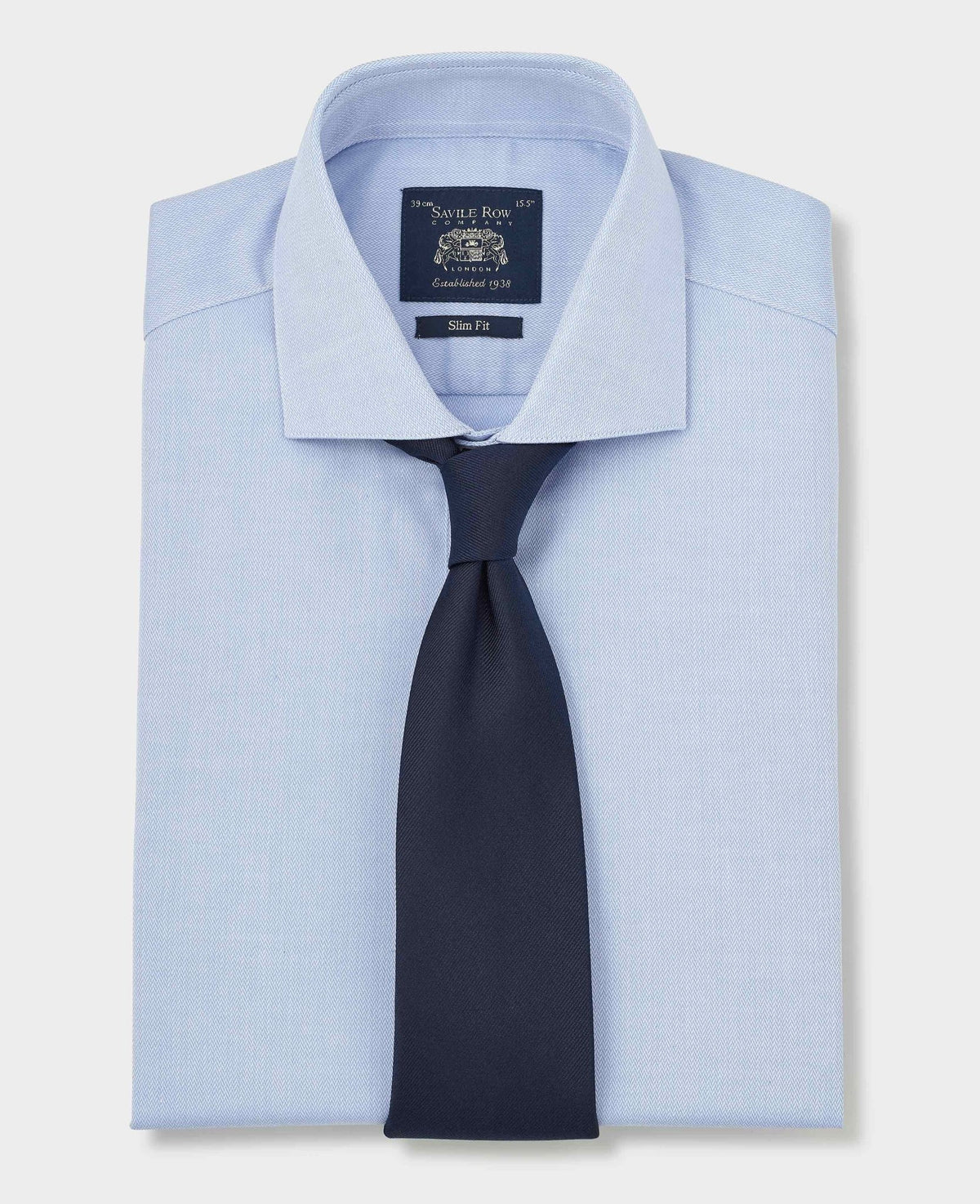 Sky Blue Stretch Cotton Herringbone Slim Fit Formal Shirt - Single Cuff