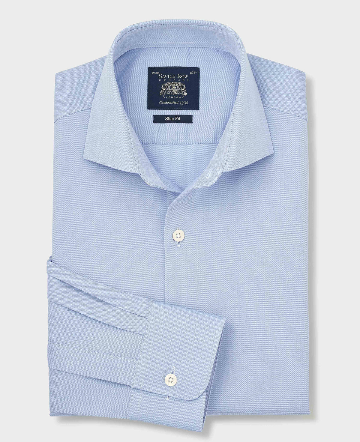 Sky Blue Stretch Cotton Herringbone Slim Fit Formal Shirt - Single Cuff