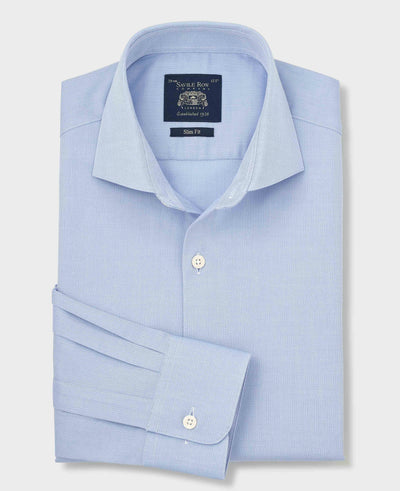 Sky Blue Stretch Cotton Herringbone Slim Fit Formal Shirt - Single Cuff