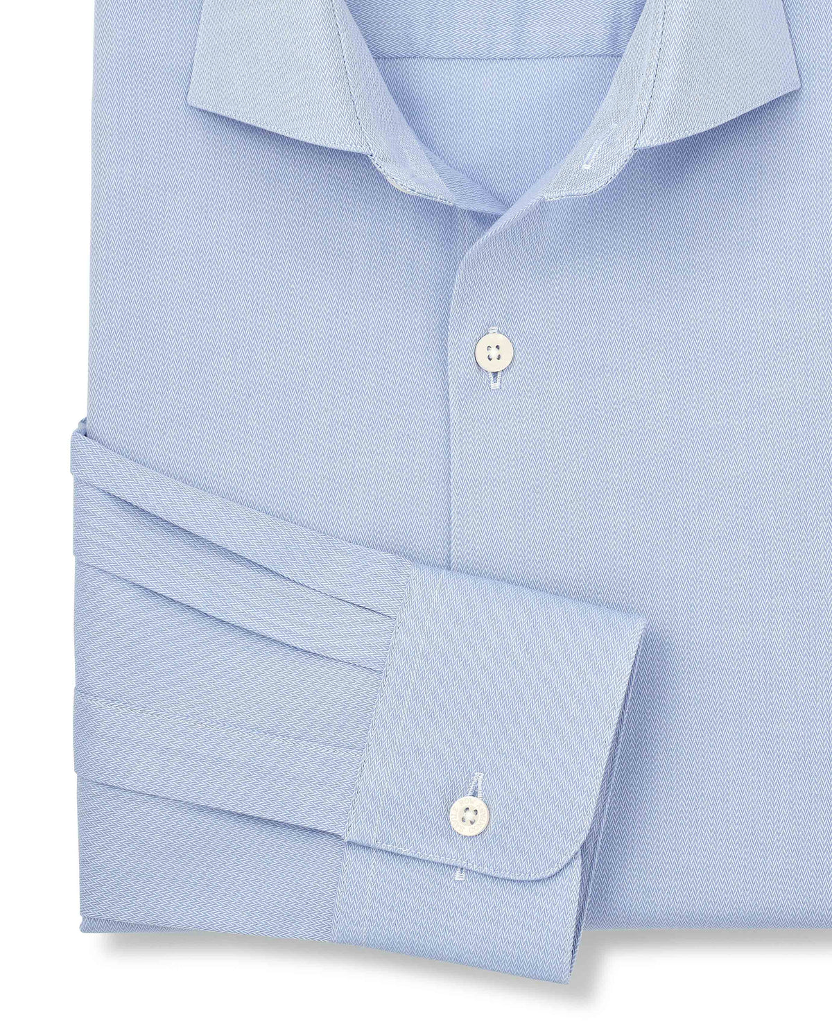 Sky Blue Stretch Cotton Herringbone Slim Fit Formal Shirt - Single Cuff