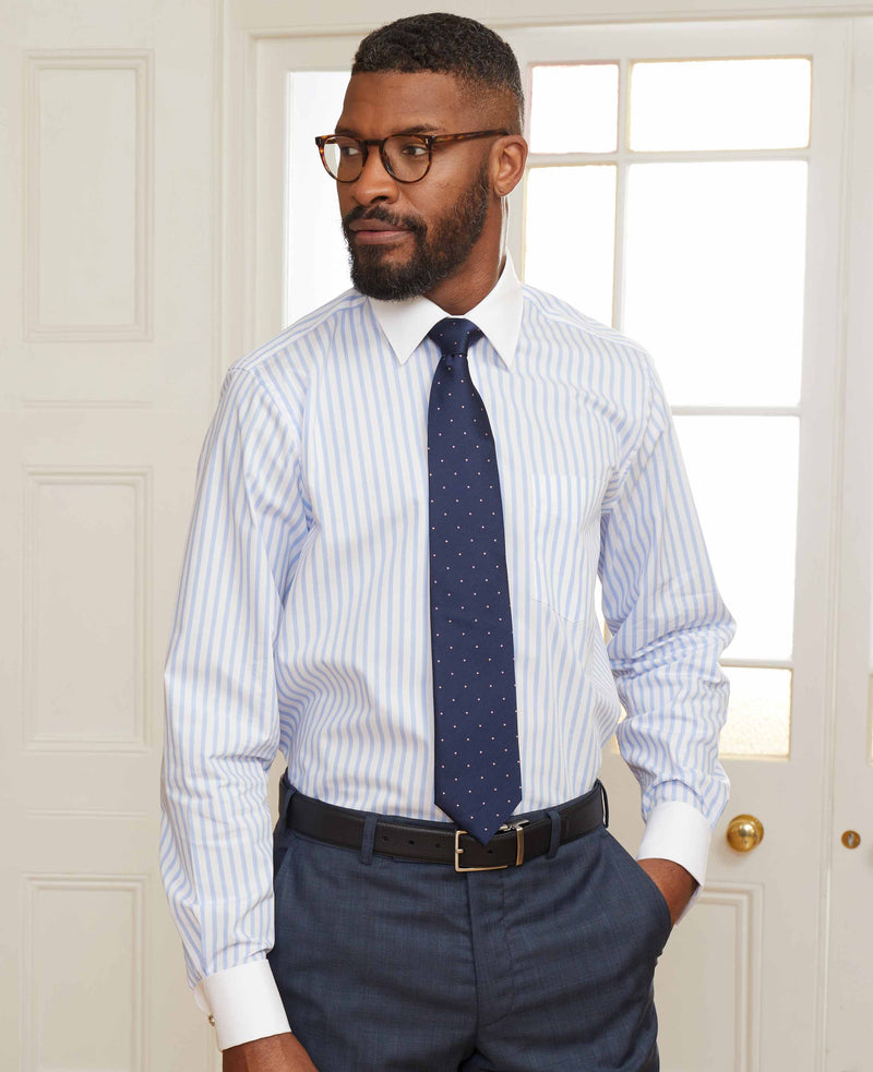 Sky Blue Stripe Classic Fit Contrast Collar Formal Shirt With White Collar & Cuffs