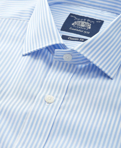 Sky Blue Stripe Cotton Poplin Classic Fit Formal Shirt - Double Cuff