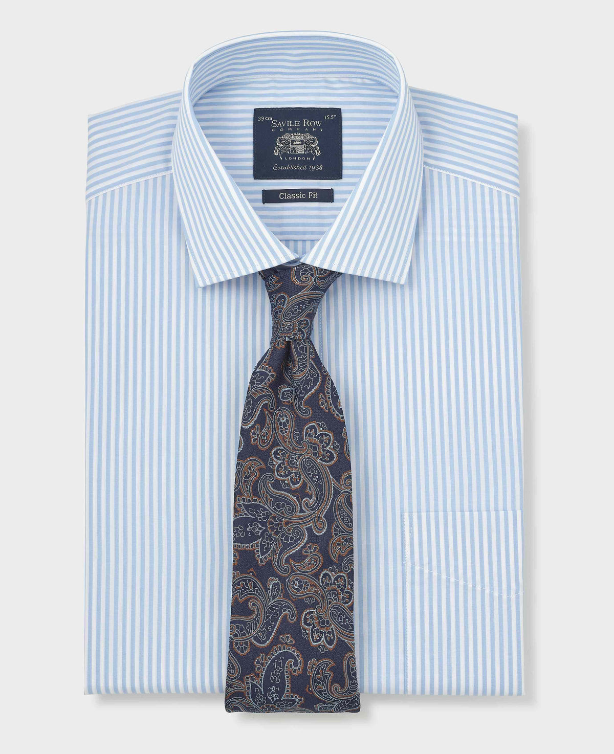 Sky Blue Stripe Cotton Poplin Classic Fit Formal Shirt - Double Cuff