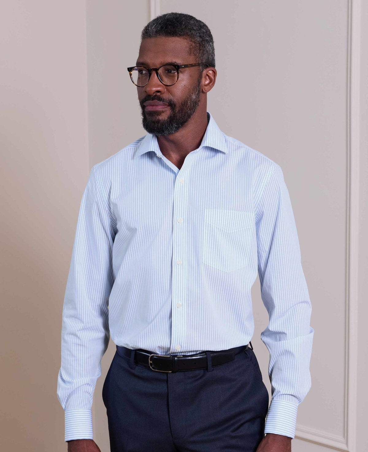 Sky Blue Stripe Cotton Poplin Classic Fit Formal Shirt - Double Cuff