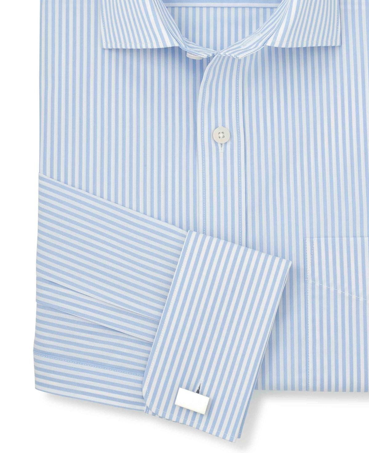 Sky Blue Stripe Cotton Poplin Classic Fit Formal Shirt - Double Cuff