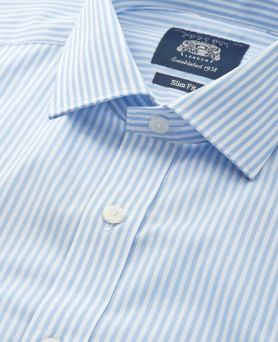 Sky Blue Stripe Cotton Poplin Slim Fit Formal Shirt - Double Cuff
