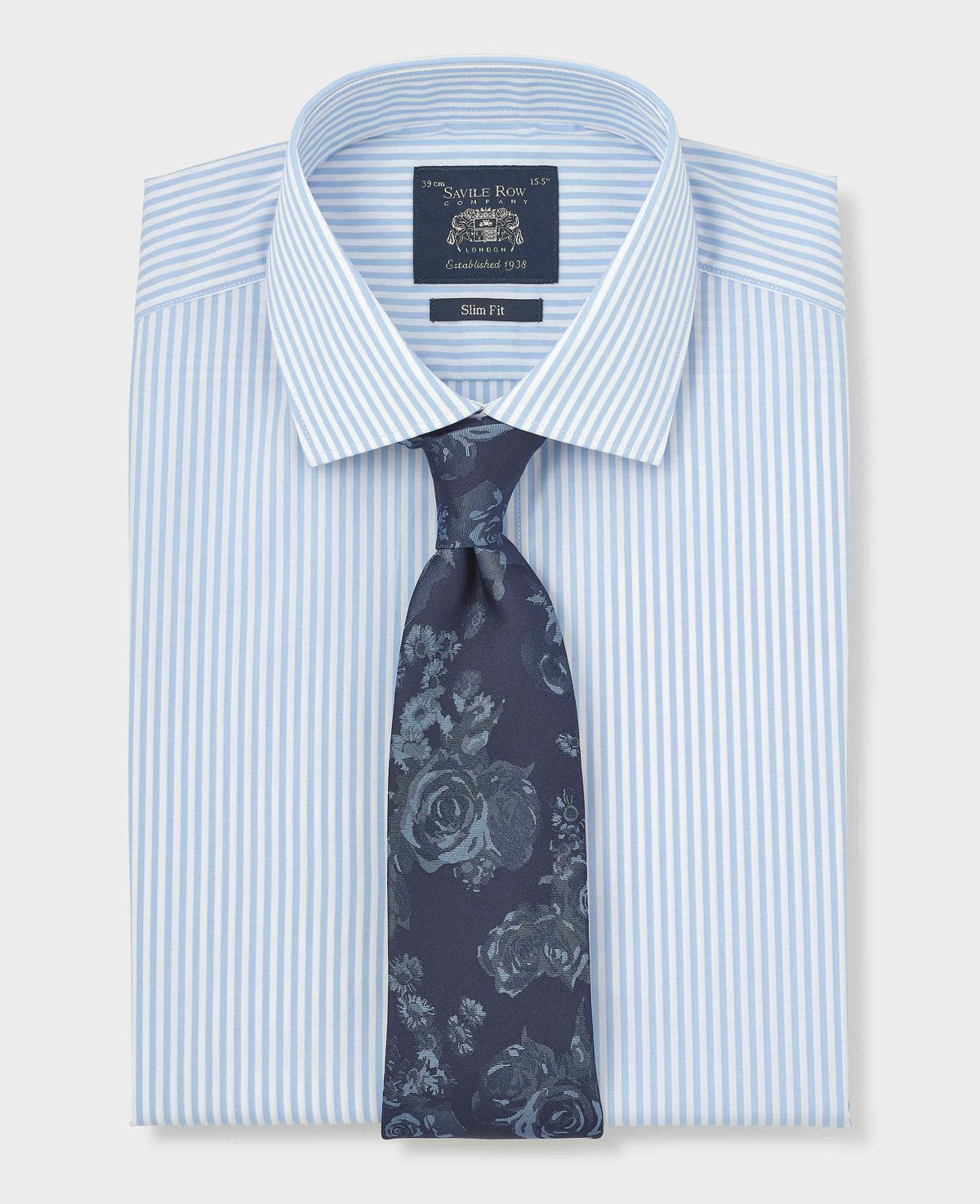 Sky Blue Stripe Cotton Poplin Slim Fit Formal Shirt - Double Cuff