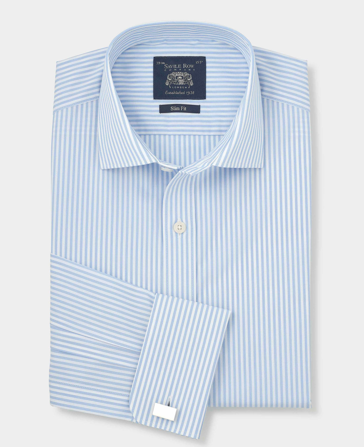 Sky Blue Stripe Cotton Poplin Slim Fit Formal Shirt - Double Cuff