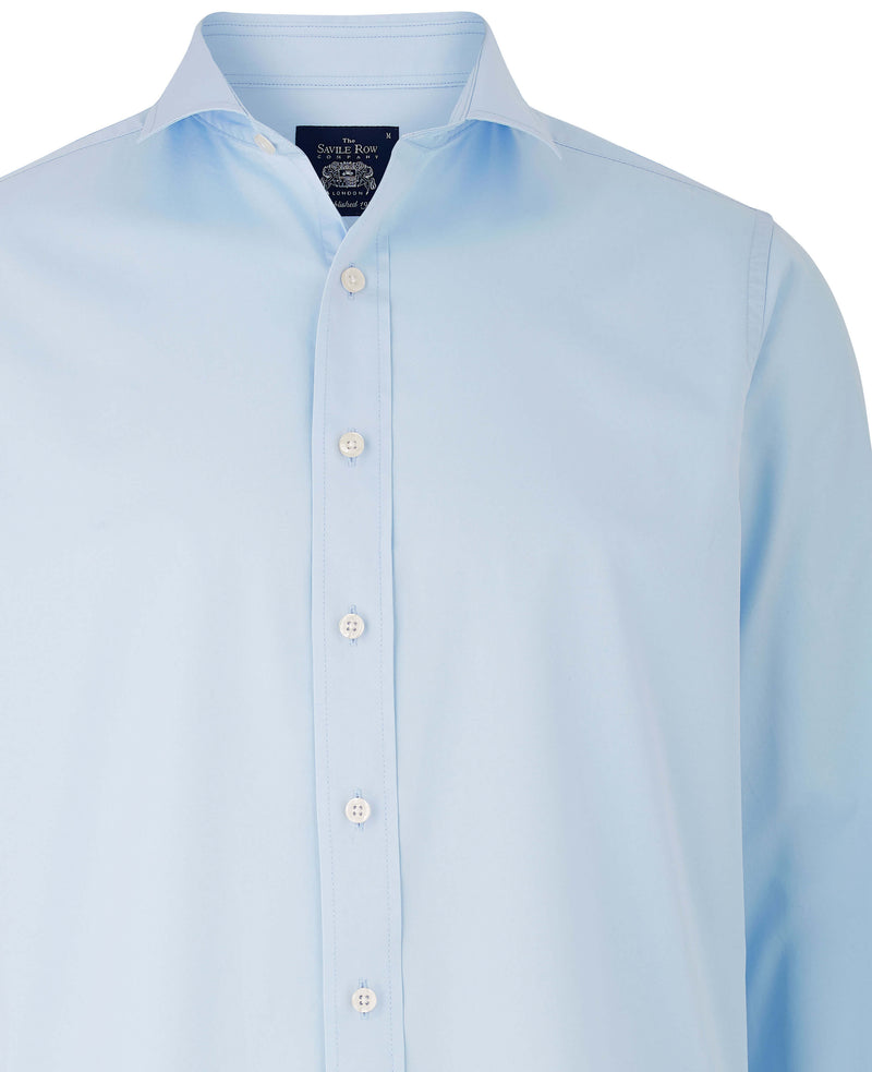 Sky Blue Twill Slim Fit Shirt in Shorter Length - Chest Detail - 1398SKY