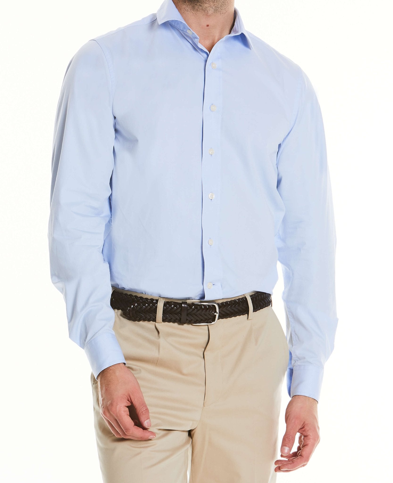 Men's Sky Blue Twill Slim Fit Casual Shirt In Short Length