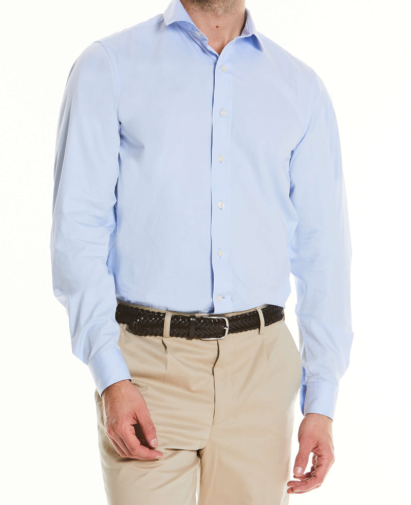 Sky Blue Twill Slim Fit Shirt in Shorter Length - Model Shot - 1398SKY