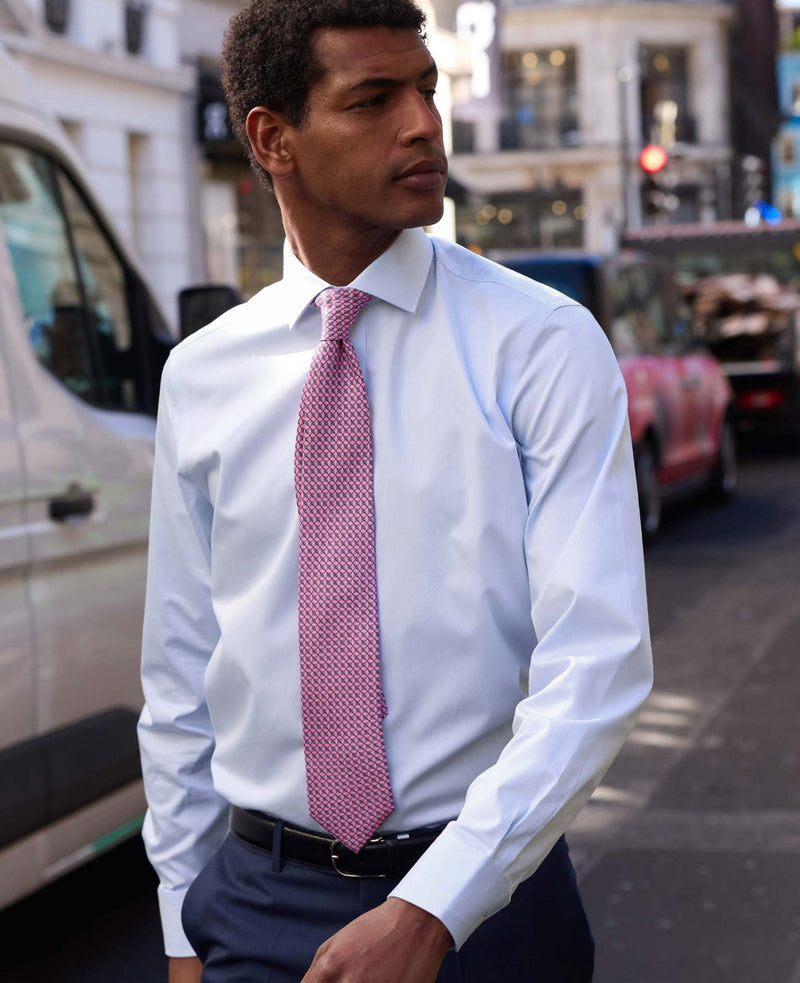 Sky Blue Twill Slim Fit Shirt W/ Cutaway Collar - Single or Double Cuff