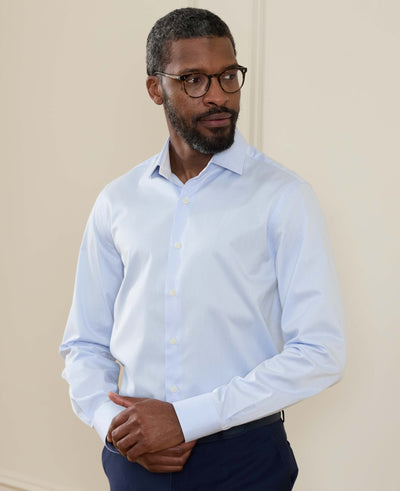 Sky Blue Two-Ply Cotton Slim Fit Gold Label Formal Shirt - Single Cuff