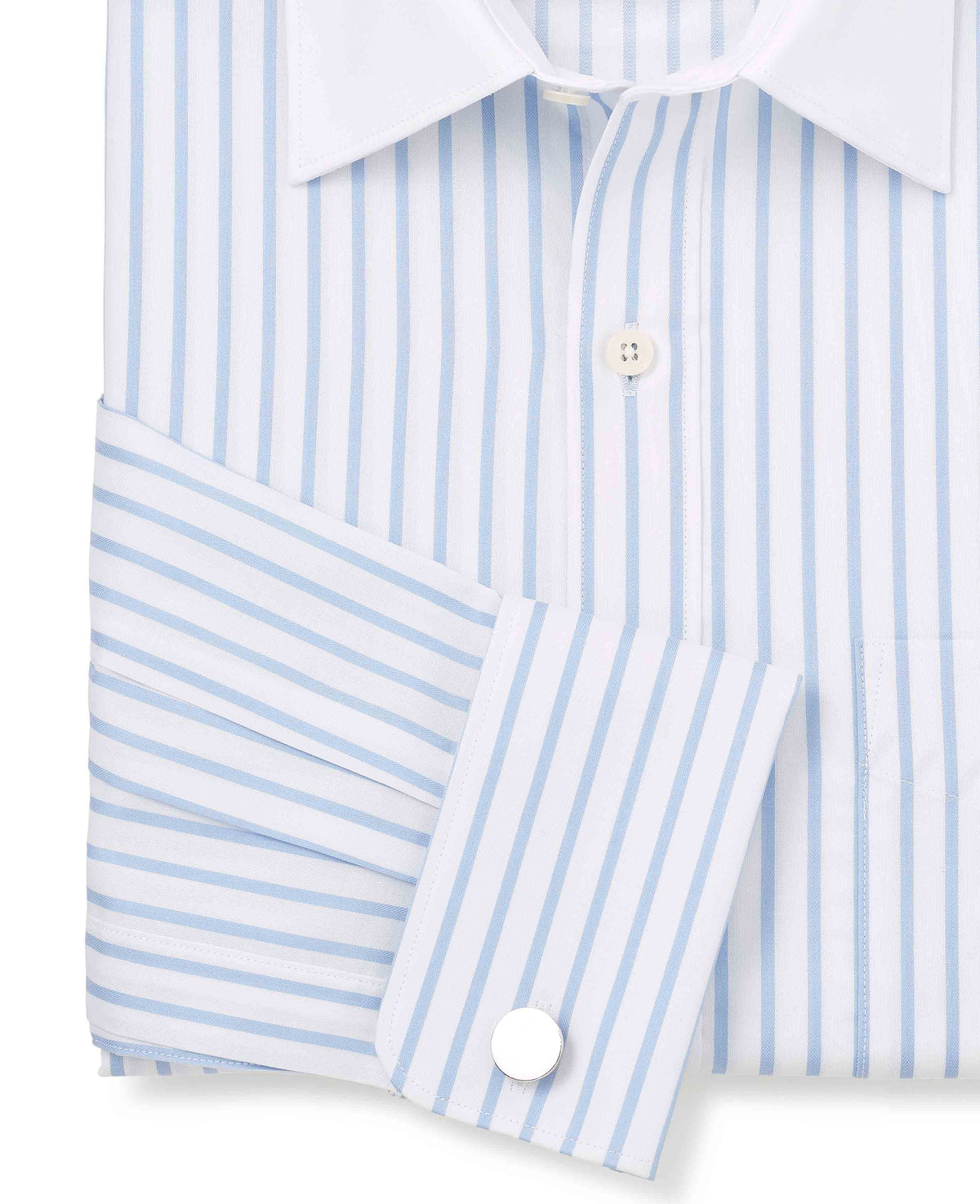 Men's Sky Blue White Cotton Stripe Classic Fit Winchester Formal Shirt With Double Cuffs sleeve detail