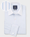 Sky Blue White Cotton Herringbone Stripe Classic Fit Winchester Formal Shirt - Double Cuff