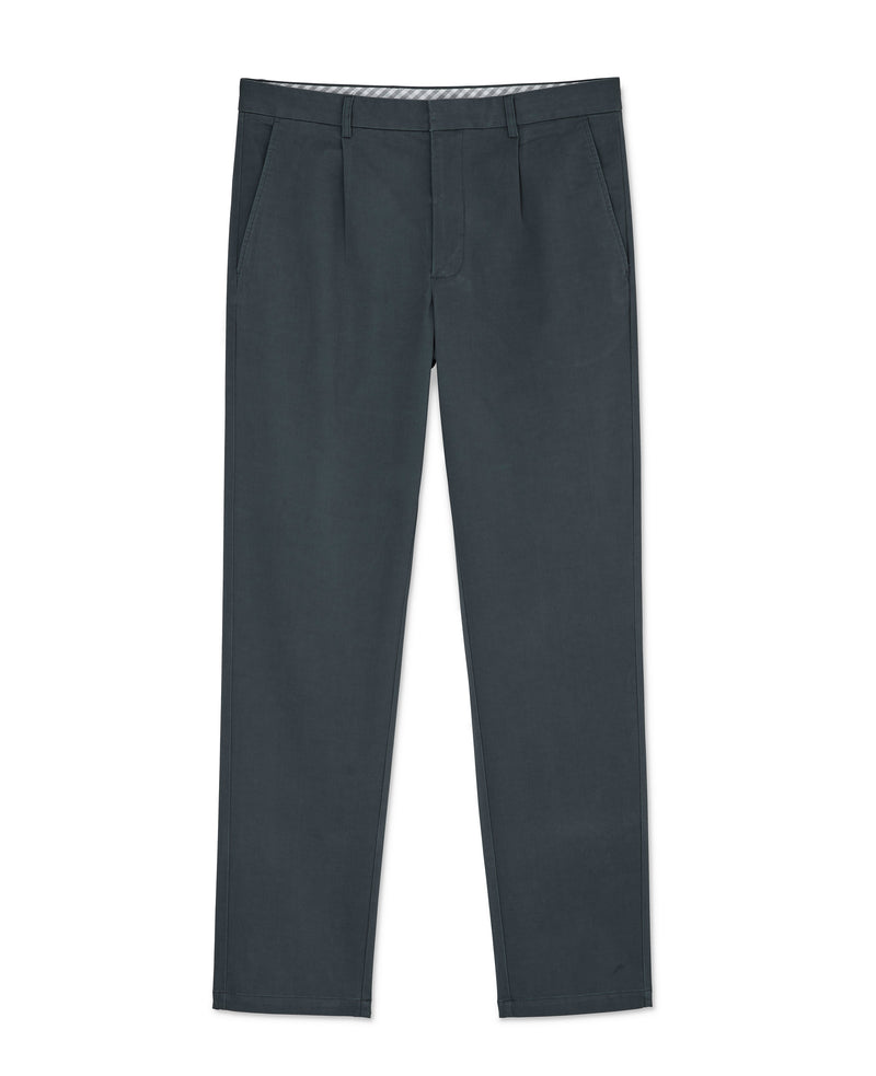 Smoked Navy Stretch Cotton Classic Fit Pleated Chinos