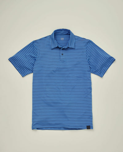 Blue Navy Stripe Short Sleeve Active Polo Shirt