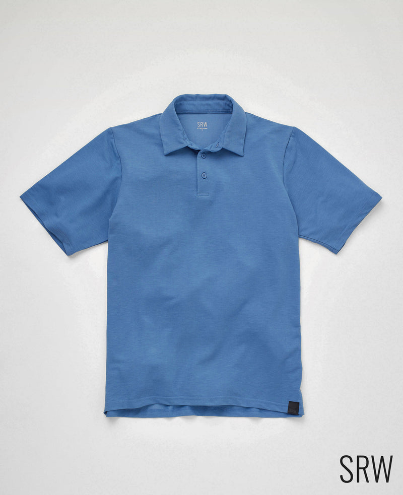 Men's Denim Blue Regular Fit Non-Iron Short Sleeve Active Polo Shirt