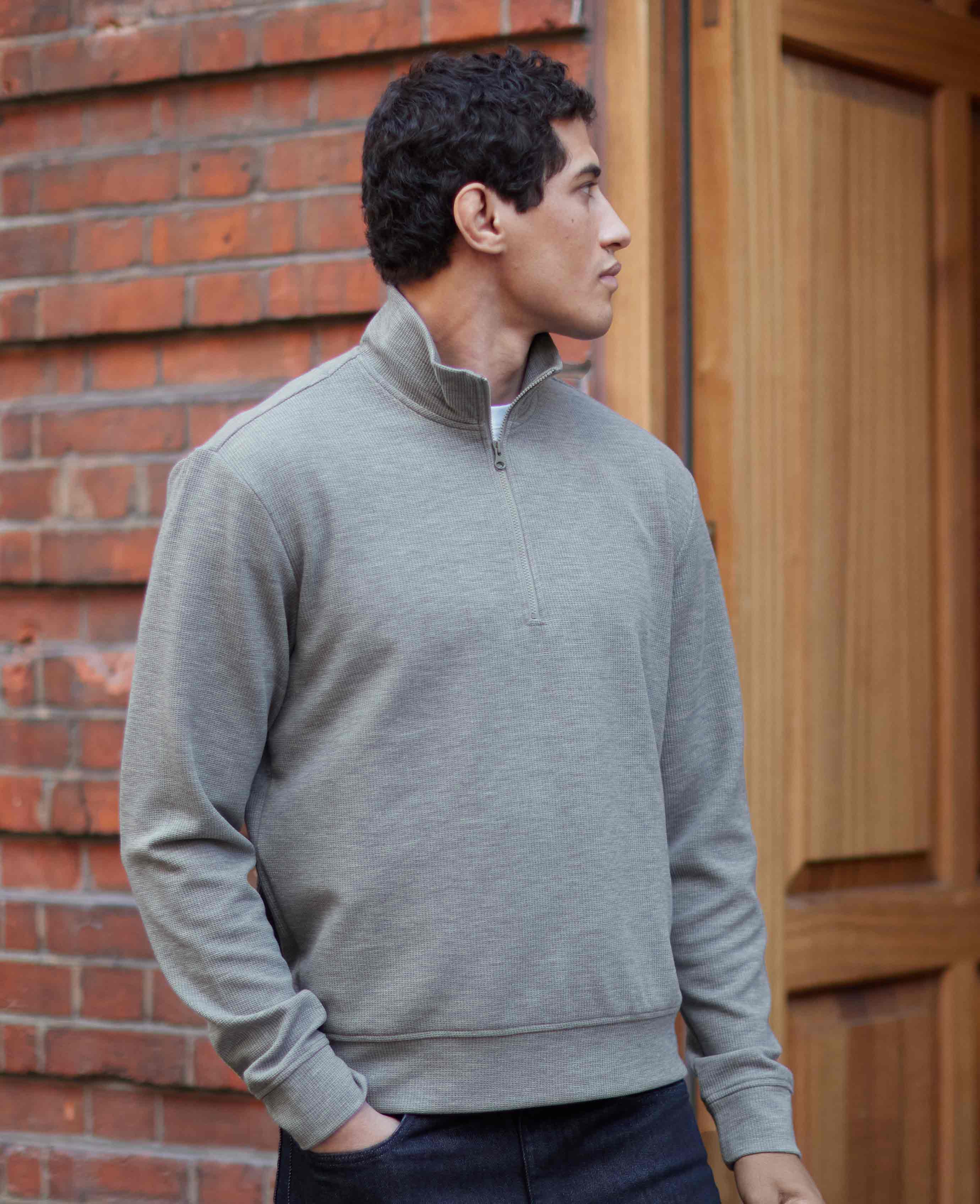 Men's Marl Grey Sweat Wicking Half-Zip Active Sweatshirt