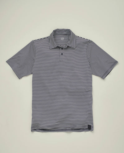 Navy White Stripe Short Sleeve Active Polo Shirt