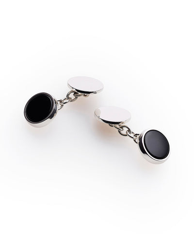 sterling silver onyx stone chained cufflinks mcl1063sil000