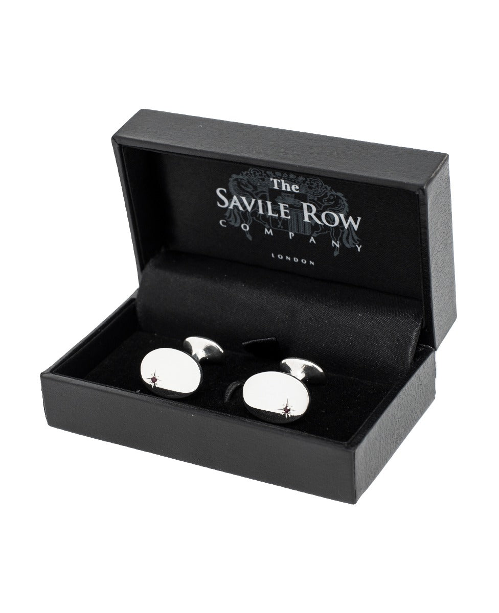 Men's Silver Ruby Oval Cufflinks | Savile Row Company