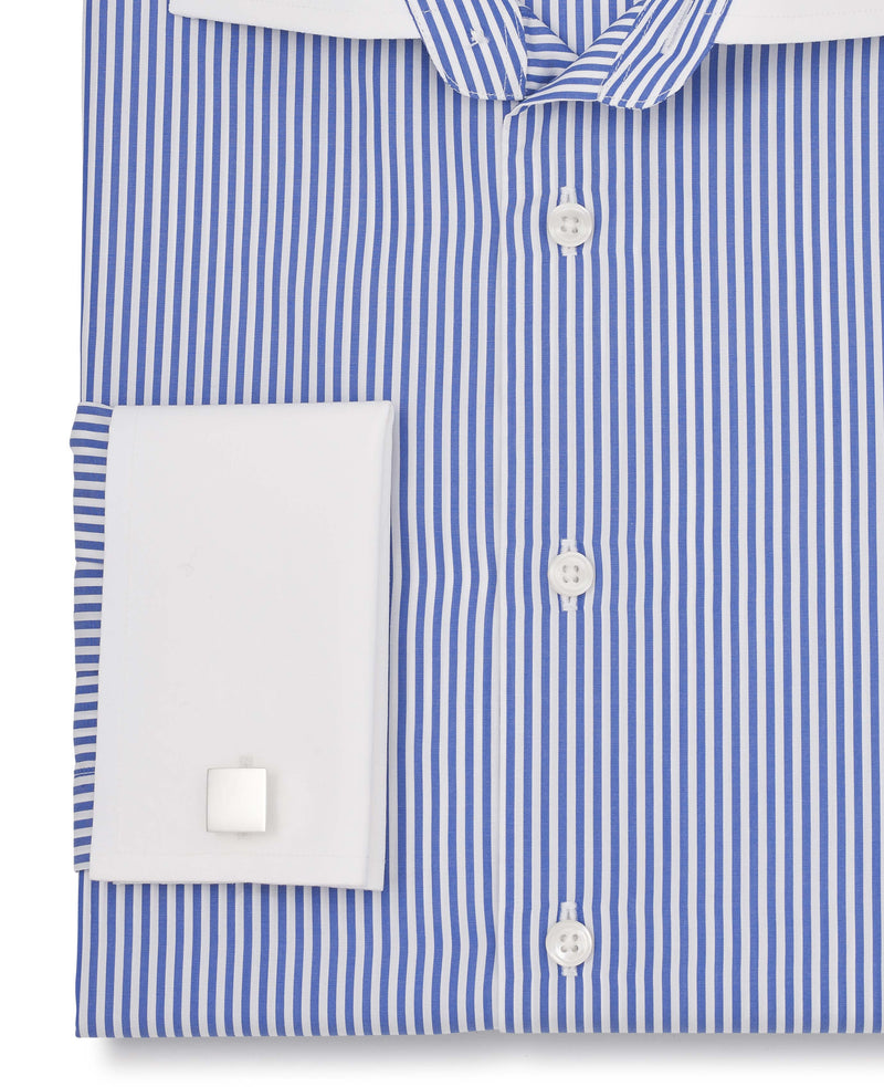 Stewart Blue Bengal Stripe Made To Measure Shirt Cuff Detail